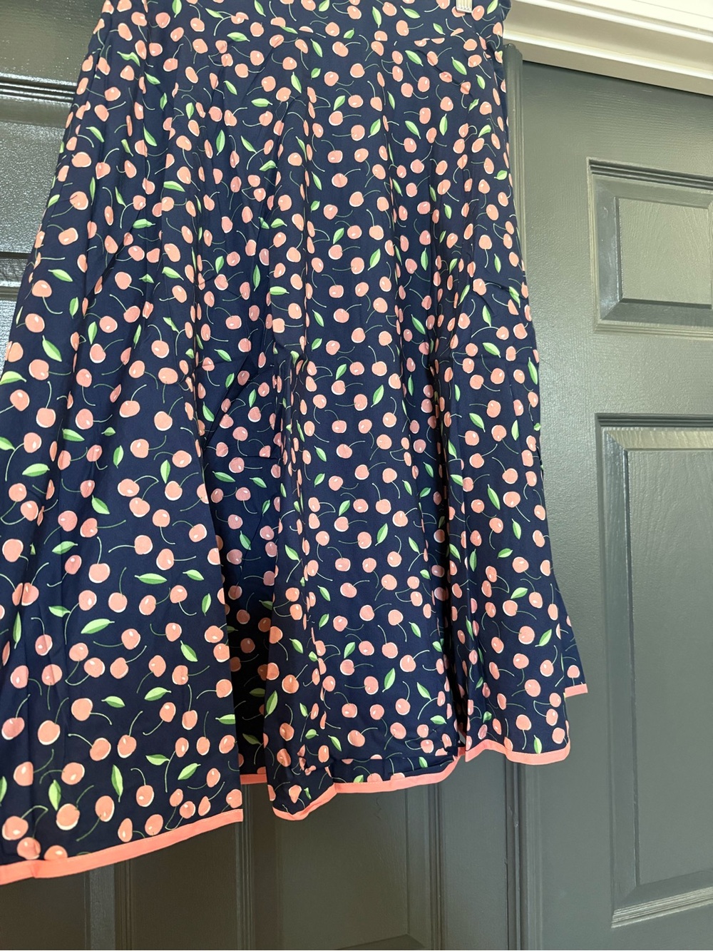 New Tulip Women’s Navy Skirt with Pink Cherry Print - Picture 3 of 6